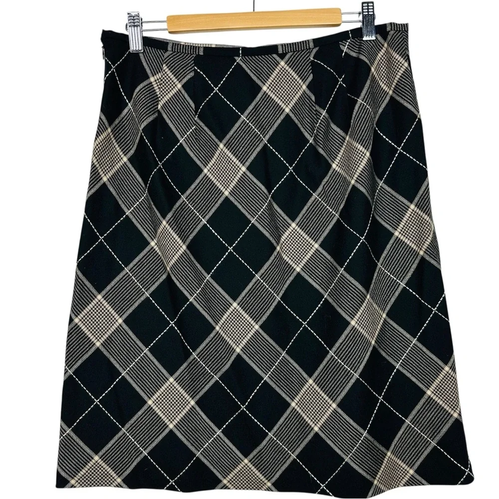 Ann Taylor LOFT Y2K Plaid Wool A Lined Lightweight Cottagecore Skirt Black Tan - Picture 5 of 10